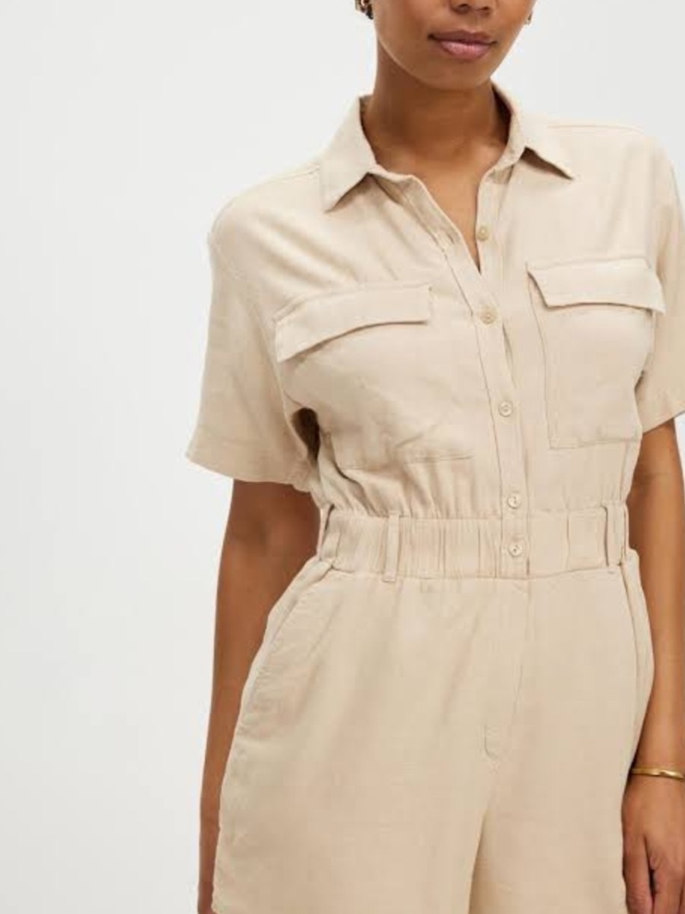 Abercrombie & Fitch Beige Short-Sleeve Mini Romper with Elastic Waist NEVER WORN